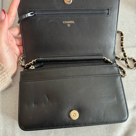 Chanel Pearl Diamond Embellished Wallet On Chain WOC Black - Picture 3 of 10